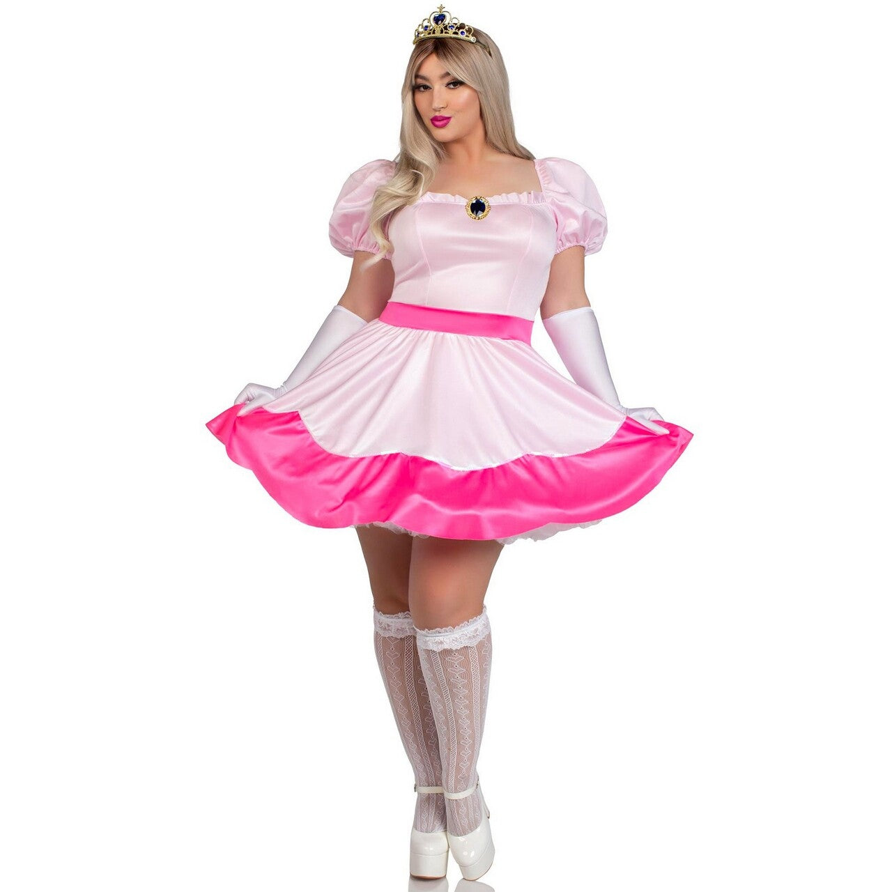 Op deze afbeelding zie je een Kostuums, van het merk Leg Avenue. Pretty Pink Princess Peach Plus Size Vrouw Kostuum