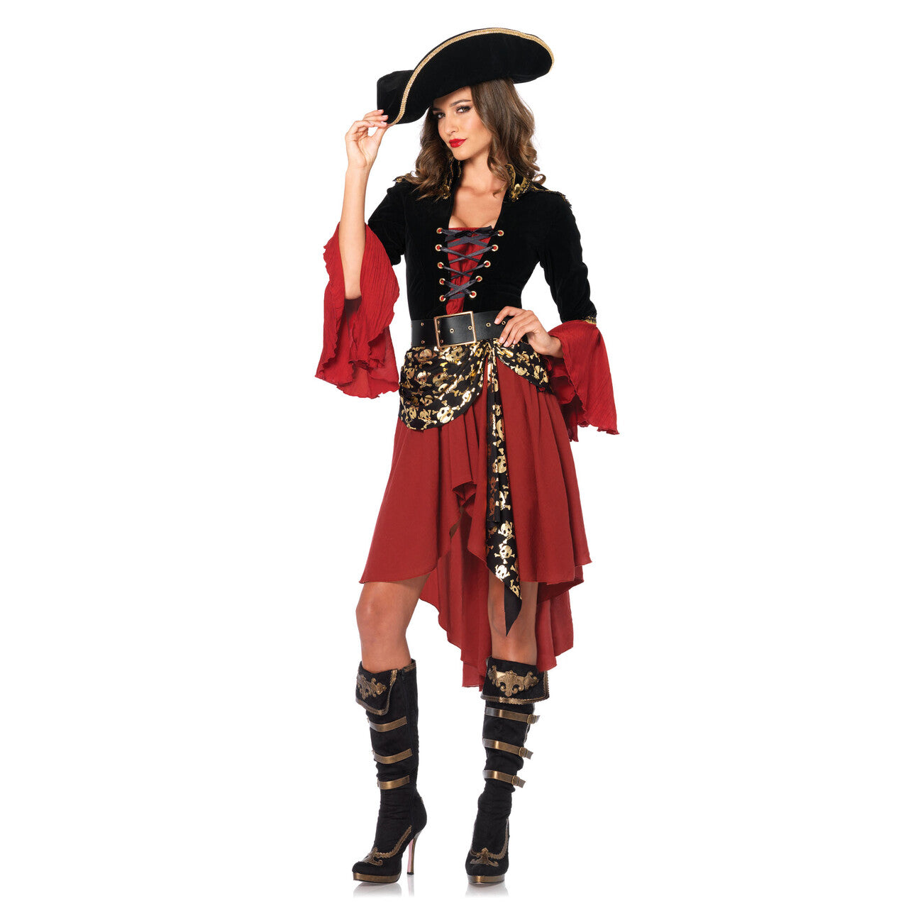 Op deze afbeelding zie je een Kostuums, van het merk Leg Avenue. Chique Bonte Pirate Vrouw Kostuum