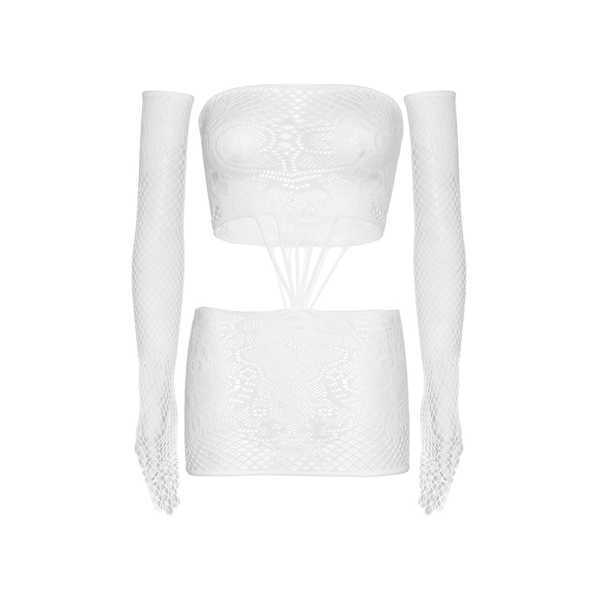 Op deze afbeelding zie je een Kostuums, van het merk Leg Avenue. Mini Dress Elegance Met Handschoenen Wit Vrouw