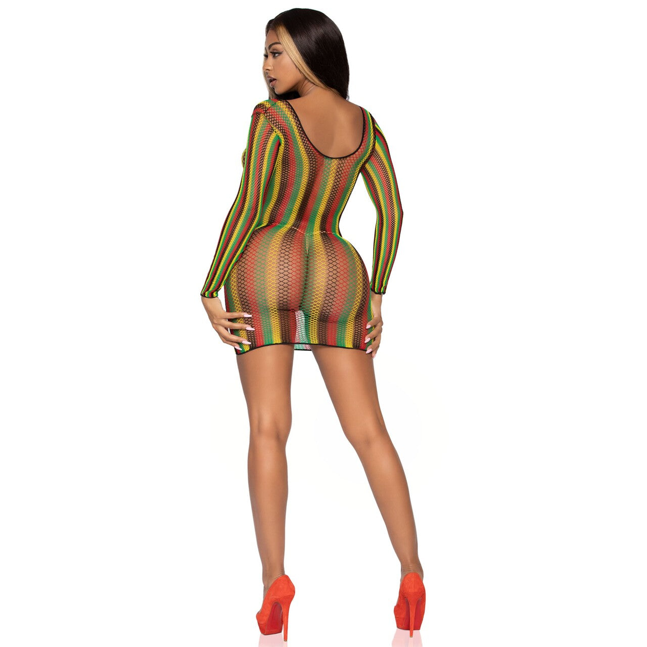 Op deze afbeelding zie je een Kostuums, van het merk Leg Avenue. Rasta Net Long Sleeve Mini Dress Vrouw
