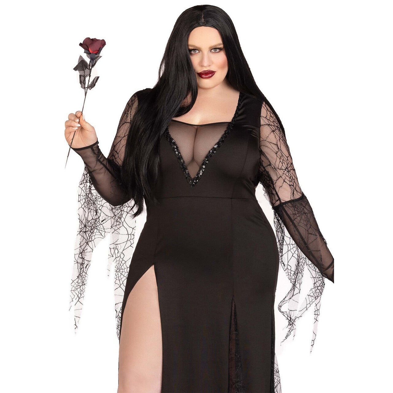 Op deze afbeelding zie je een Kostuums, van het merk Leg Avenue. Spider Morticia Plus Size Vrouw Kostuum