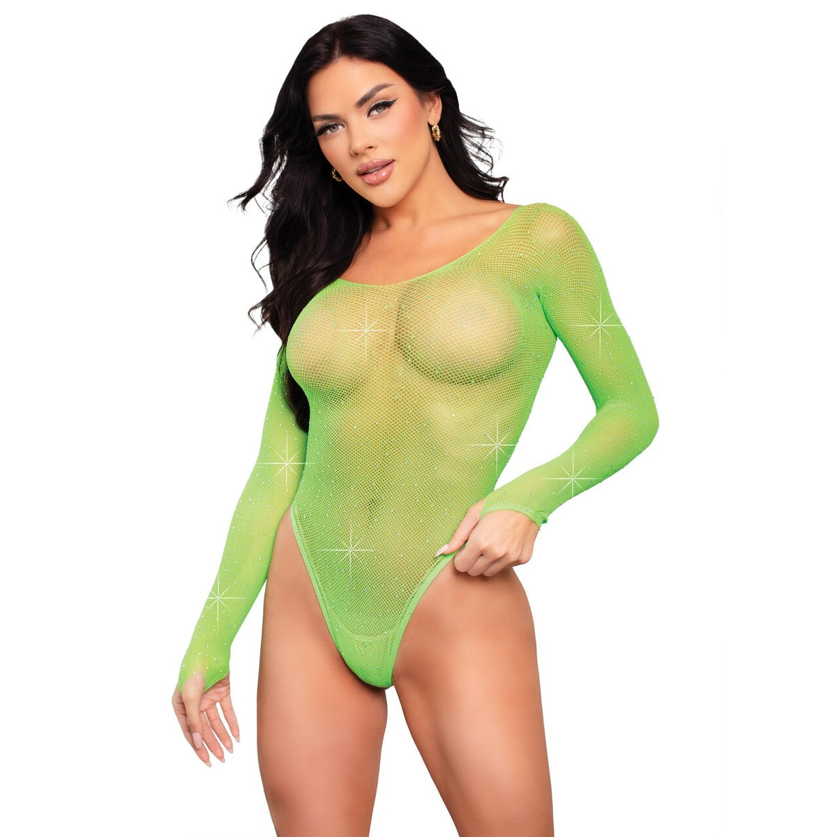 Op deze afbeelding zie je een Kostuums, van het merk Leg Avenue. Bodysuit Groen Mesh Met Strass Vrouw Kostuum