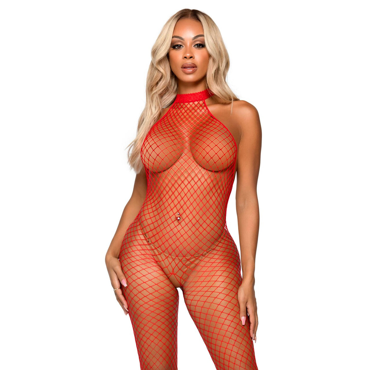 Op deze afbeelding zie je een Kostuums, van het merk Leg Avenue. Visnet Edge Bodysuit Rood Vrouw Kostuum