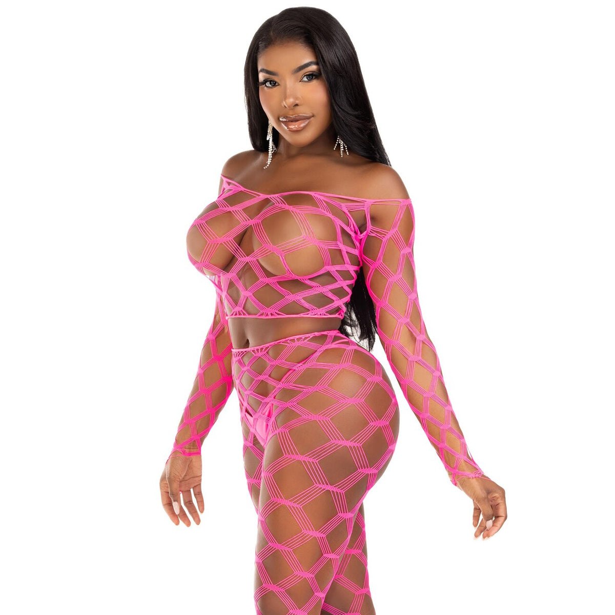 Op deze afbeelding zie je een Kostuums, van het merk Leg Avenue. Het Roze Web Set Vrouw Kostuum