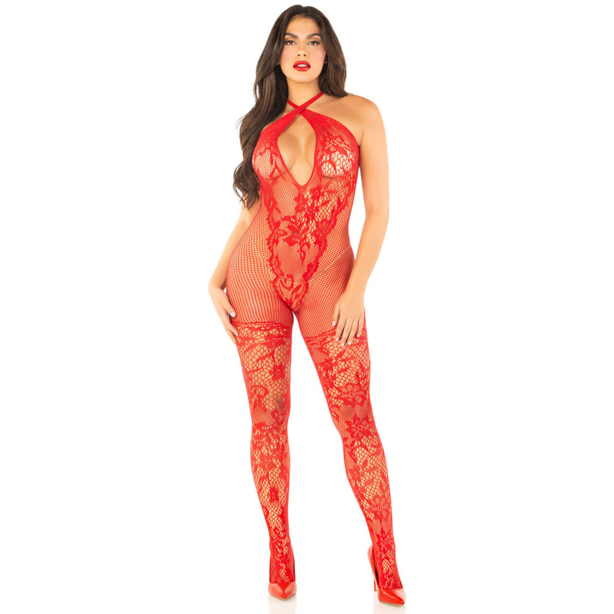 Op deze afbeelding zie je een Kostuums, van het merk Leg Avenue. Cross The Line Lace Bodysuit Vrouw Kostuum
