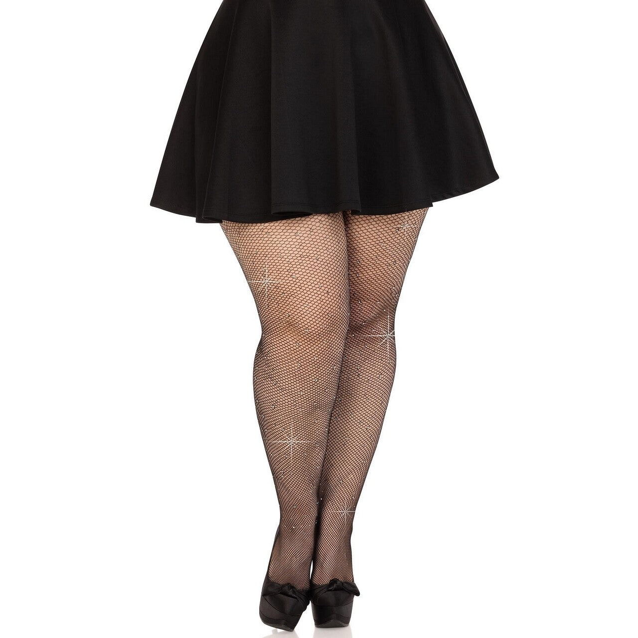 Op deze afbeelding zie je een Accessoires, van het merk Leg Avenue. Visnet Panty Zwart Met Glitters Plus Size