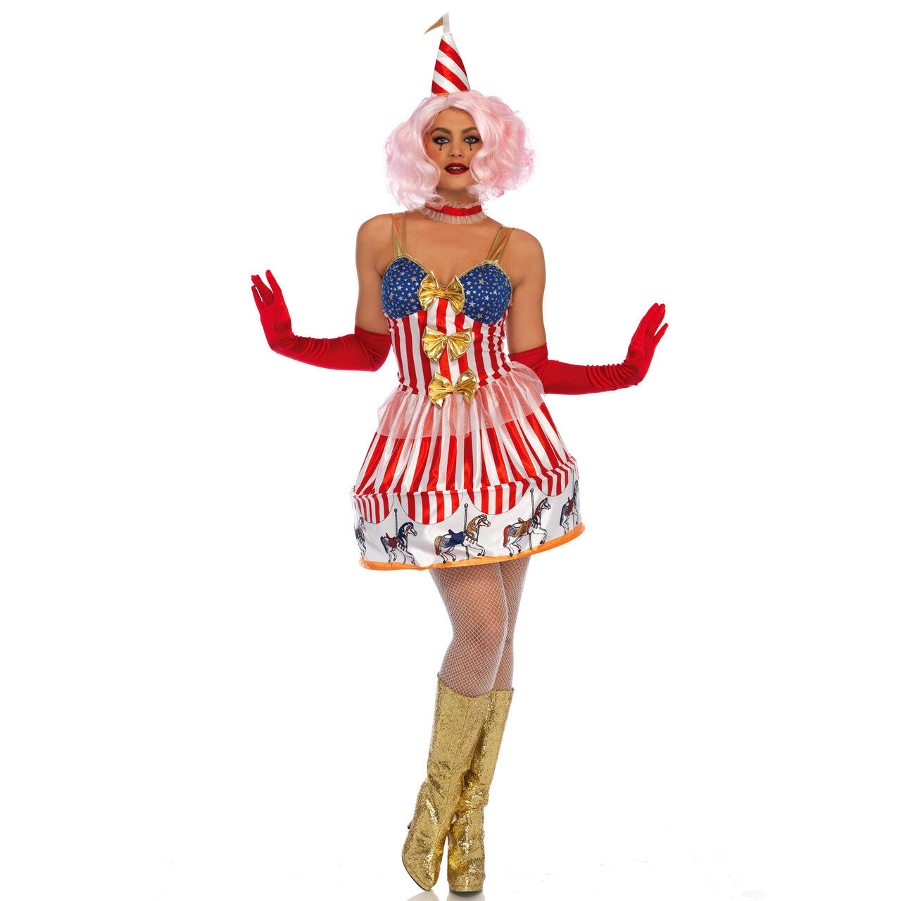 Op deze afbeelding zie je een Kostuums, van het merk Leg Avenue. Draaimolen Kermis Clown Vrouw Kostuum