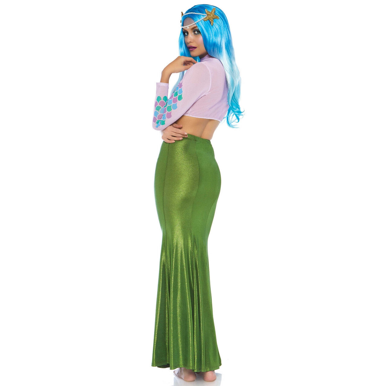 Op deze afbeelding zie je een Kostuums, van het merk Leg Avenue. Glimmende Spandex Zeemeermin Rok Groene Alg Vrouw