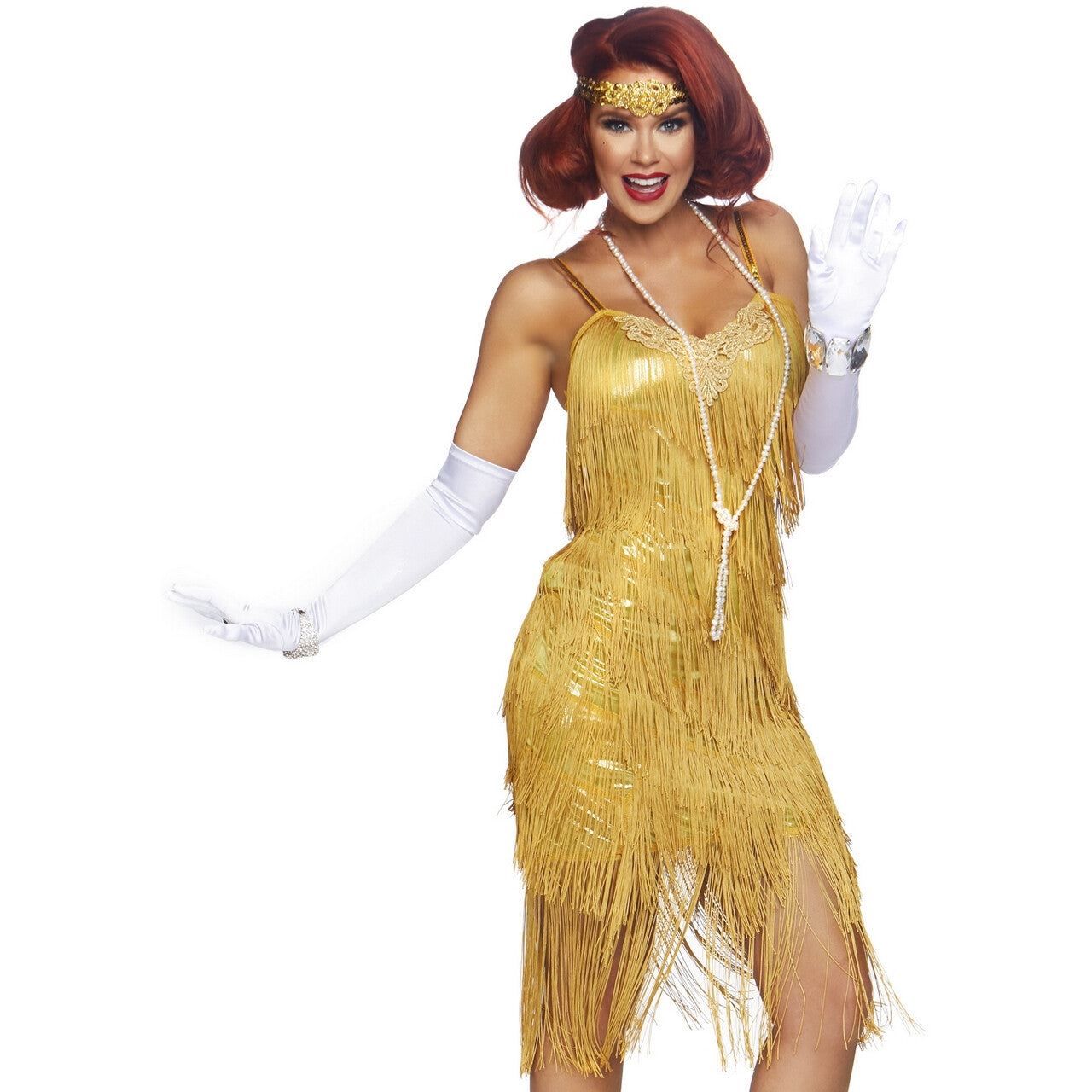 Op deze afbeelding zie je een Kostuums, van het merk Leg Avenue. Glenda Good As Gold Charleston Flapper Vrouw Kostuum