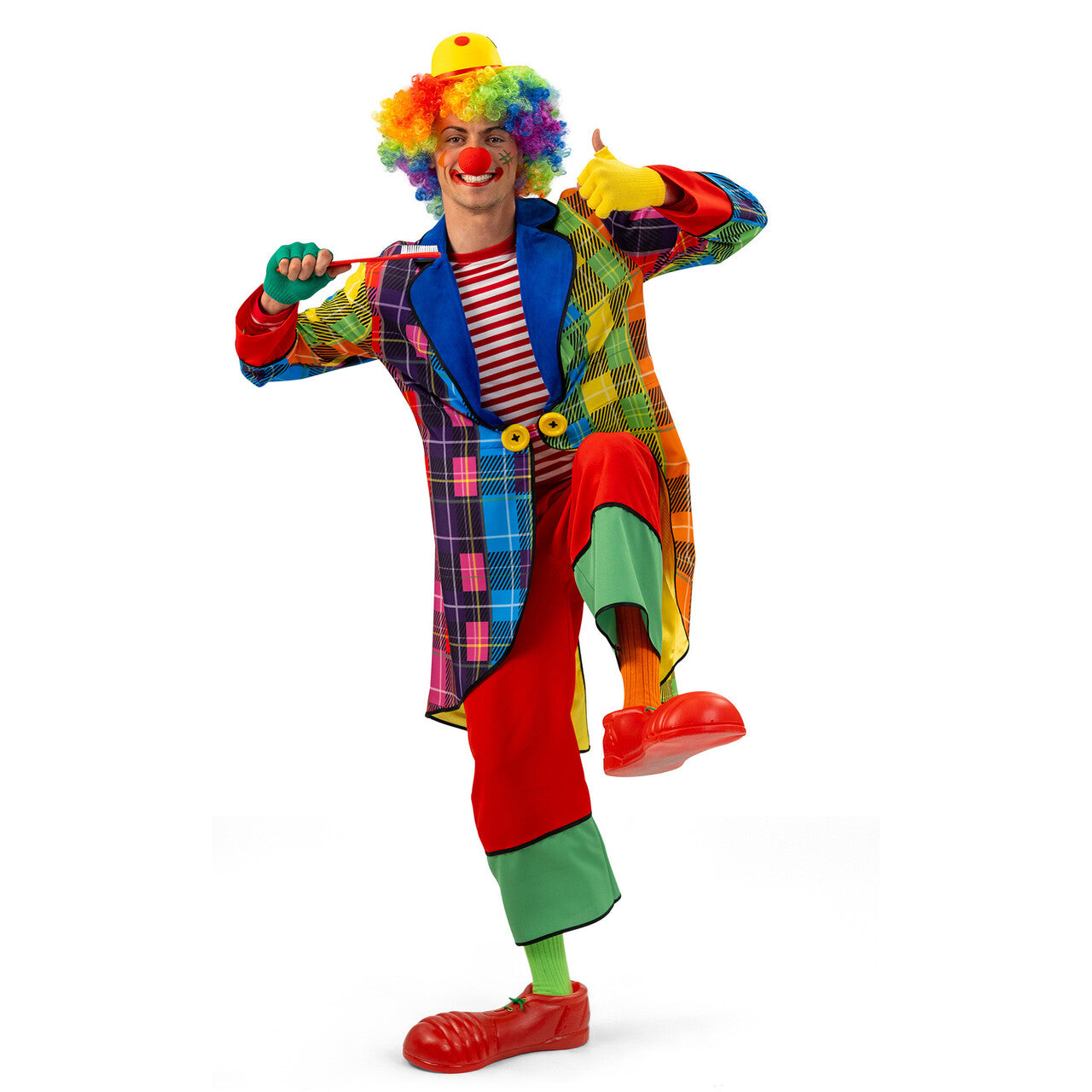 Op deze afbeelding zie je een Kostuums, van het merk Magic By Freddy's. Rainbow Clown Rik Man Kostuum