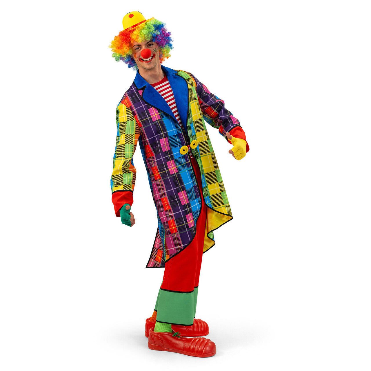 Op deze afbeelding zie je een Kostuums, van het merk Magic By Freddy's. Rainbow Clown Rik Man Kostuum