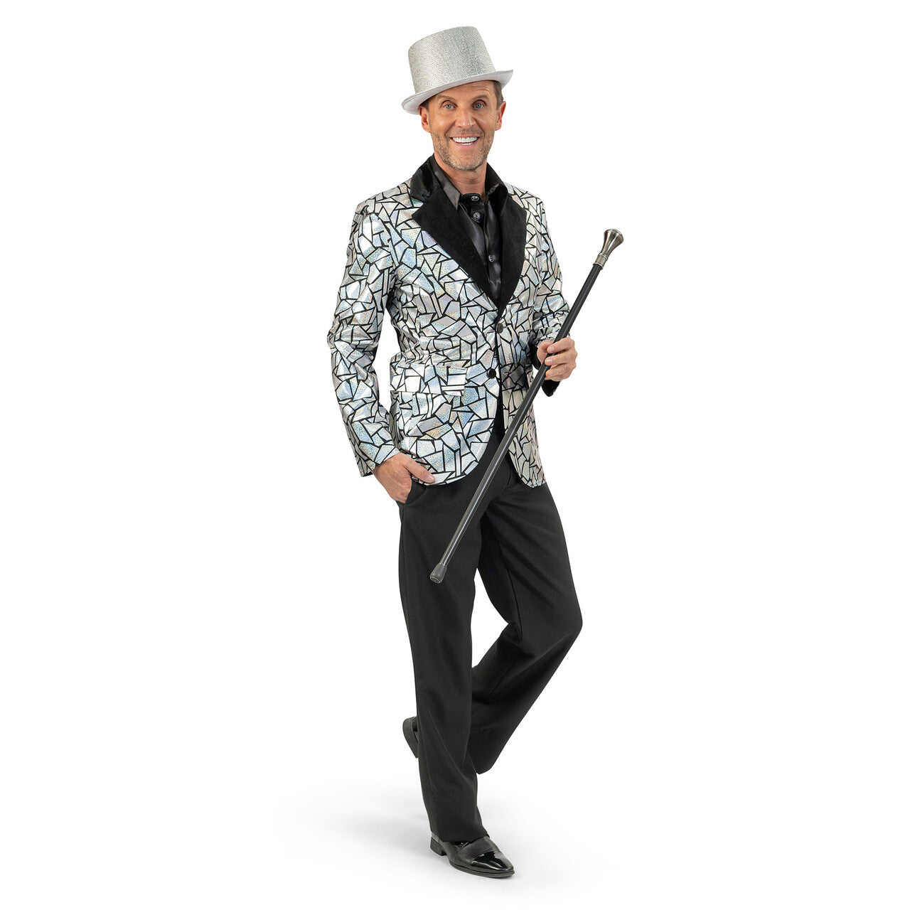 Op deze afbeelding zie je een Kostuums, van het merk Magic By Freddy's. Glinsterende Spiegel Jas Man
