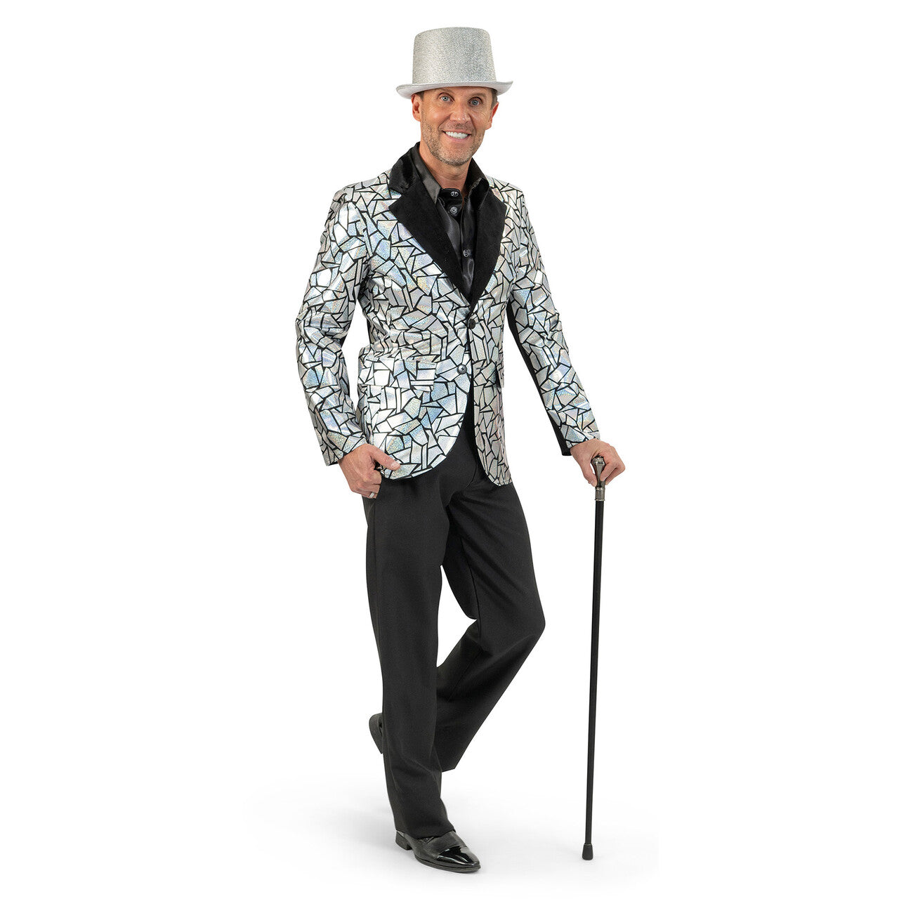Op deze afbeelding zie je een Kostuums, van het merk Magic By Freddy's. Glinsterende Spiegel Jas Man
