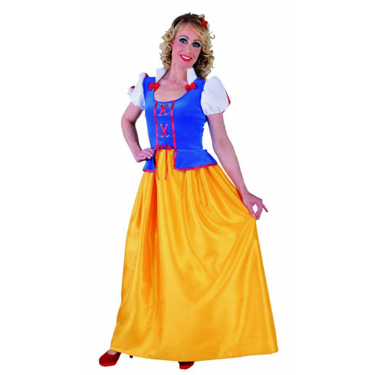Op deze afbeelding zie je een Kostuums, van het merk Magic By Freddy's. Magische Sprookjesprinses Sneeuwwitje Vrouw Kostuum