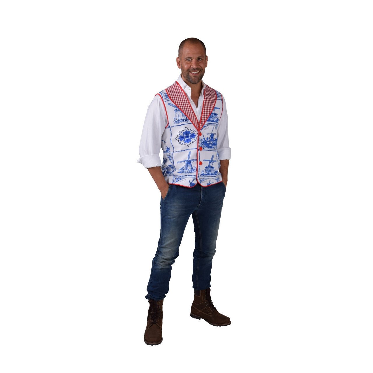Op deze afbeelding zie je een Kostuums, van het merk Magic By Freddy's. Hollands Vest Delfs Blauw Man