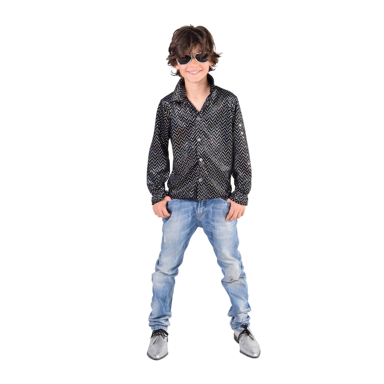 Op deze afbeelding zie je een Kostuums, van het merk Magic By Freddy's. Zwarte Pailletten Blouse Justin Jongen