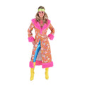 Rosa 70er Paisley Blumenjacke Mit (Falschem) Fell Damen