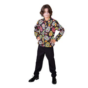 Op deze afbeelding zie je een Kostuums, van het merk Magic By Freddy's. Dia De Los Muertos Blouse Met Grijnzende Schedels Jongen