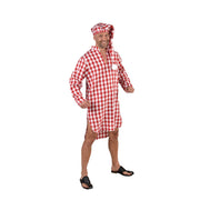 Op deze afbeelding zie je een Kostuums, van het merk Magic By Freddy's. Vader Jakob Nachthemd Met Slaapmuts Rood Wit Geblokt Man Kostuum