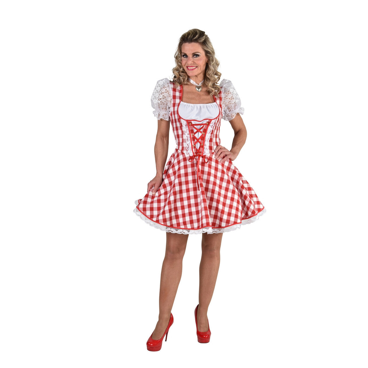 Op deze afbeelding zie je een Kostuums, van het merk Magic By Freddy's. Bierfeest Dirndl Brabants Bont Vrouw Kostuum