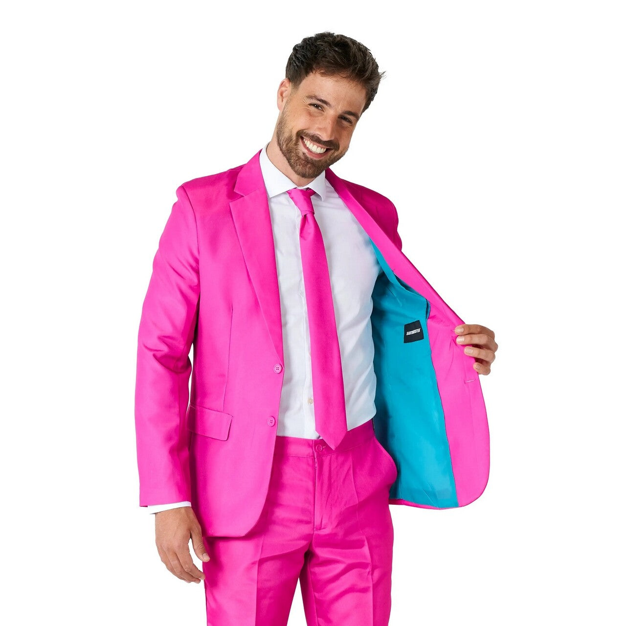 Op deze afbeelding zie je een Kostuums, van het merk Suitmeister. Dandy Dann Solid Pink Suitmeister Kostuum Man
