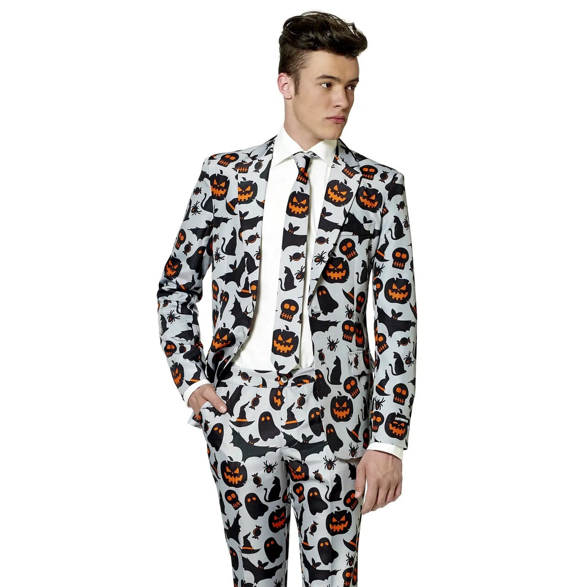 Op deze afbeelding zie je een Kostuums, van het merk Suitmeister. Halloween Grey Icons Man Kostuum