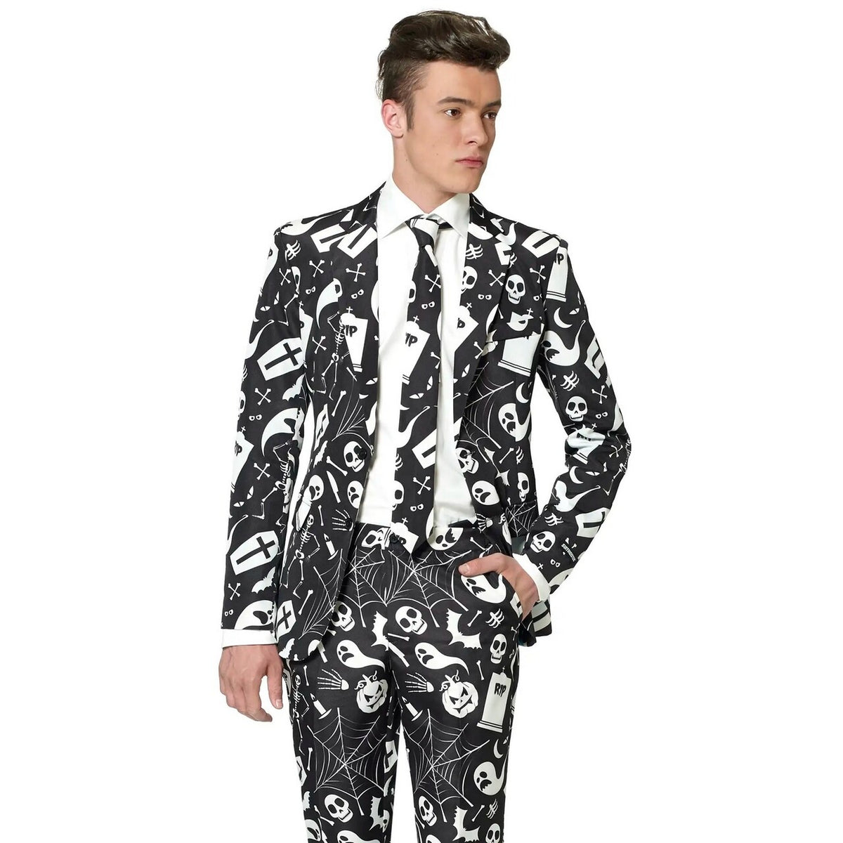 Op deze afbeelding zie je een Kostuums, van het merk Suitmeister. Halloween Black Icons Man Kostuum