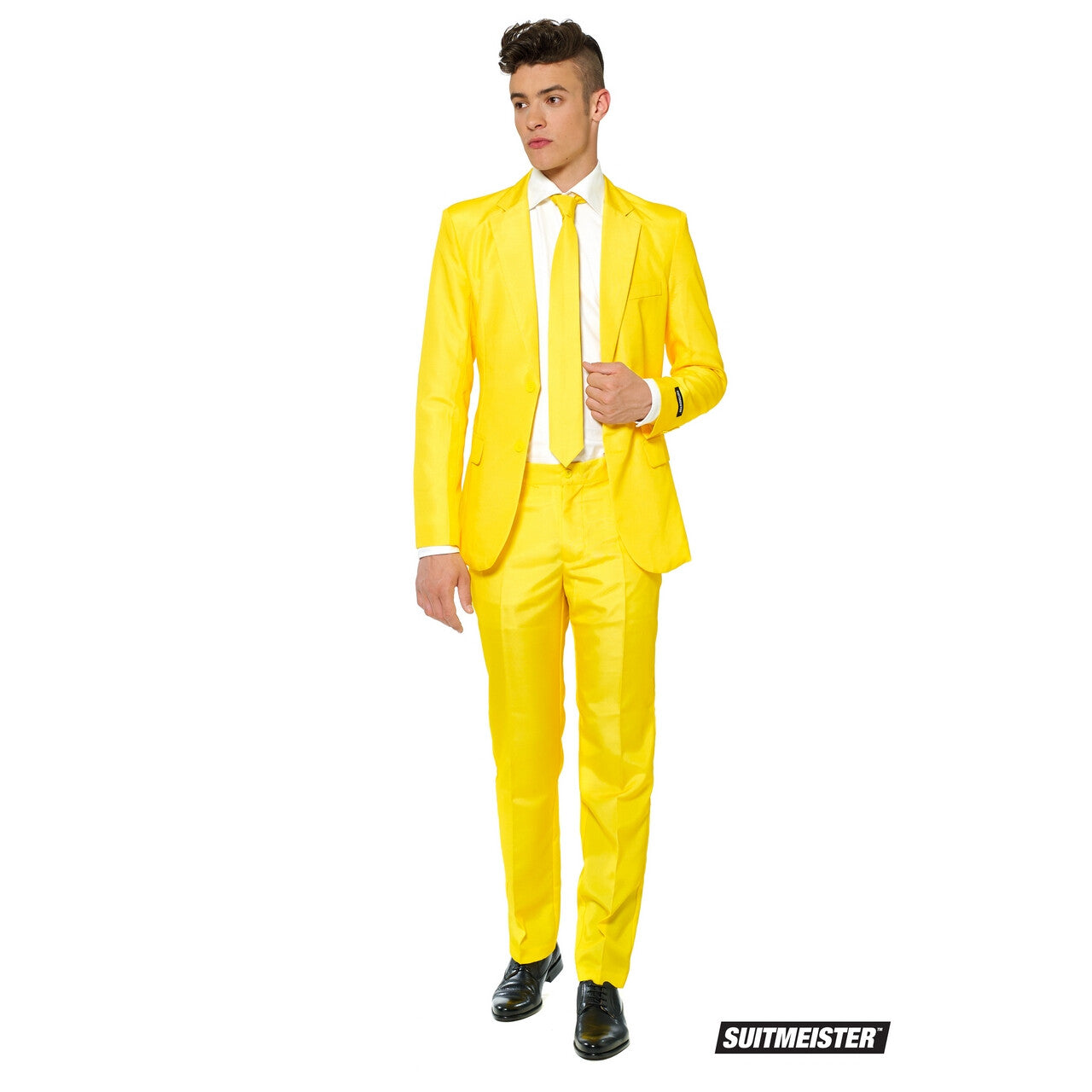 Op deze afbeelding zie je een Kostuums, van het merk Suitmeister. Helemaal Geel Solid Yellow Man Kostuum
