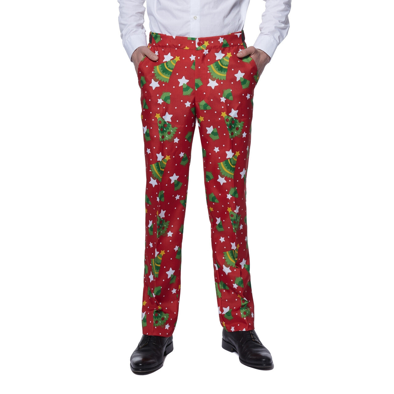 Op deze afbeelding zie je een Kostuums, van het merk Suitmeister. Christmas Trees Stars Rood Man Kostuum