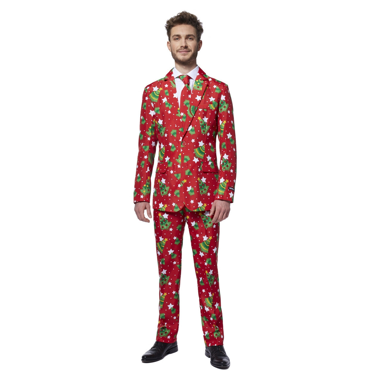 Op deze afbeelding zie je een Kostuums, van het merk Suitmeister. Christmas Trees Stars Rood Man Kostuum