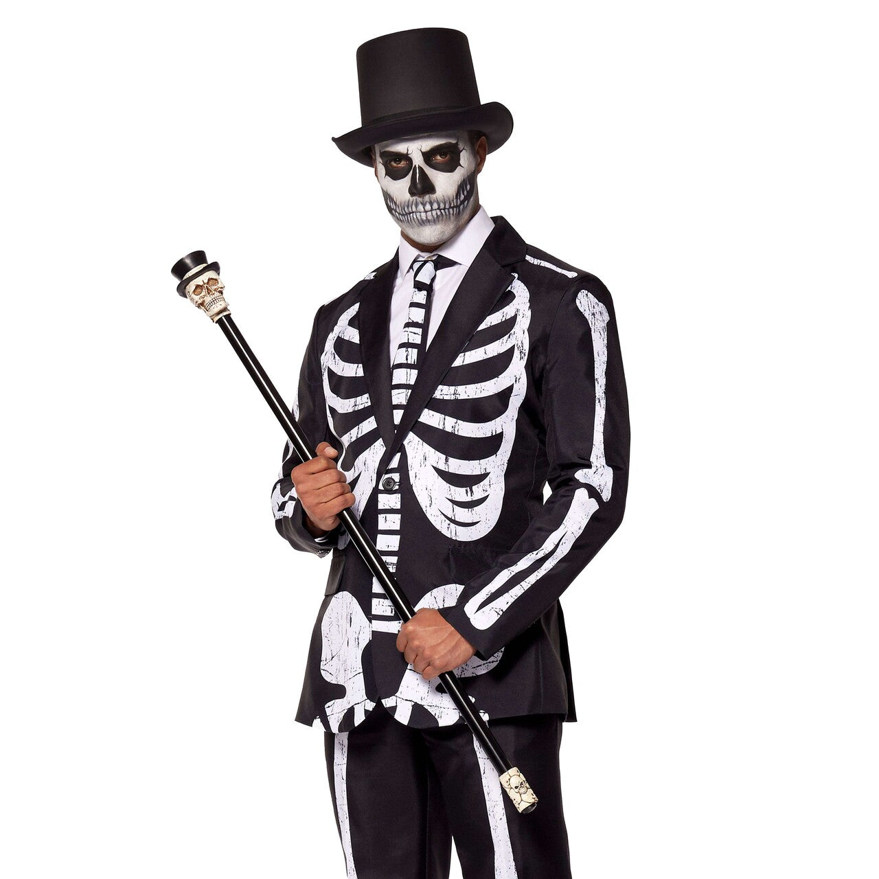 Op deze afbeelding zie je een Kostuums, van het merk Suitmeister. Skeleton Grunge Black Man