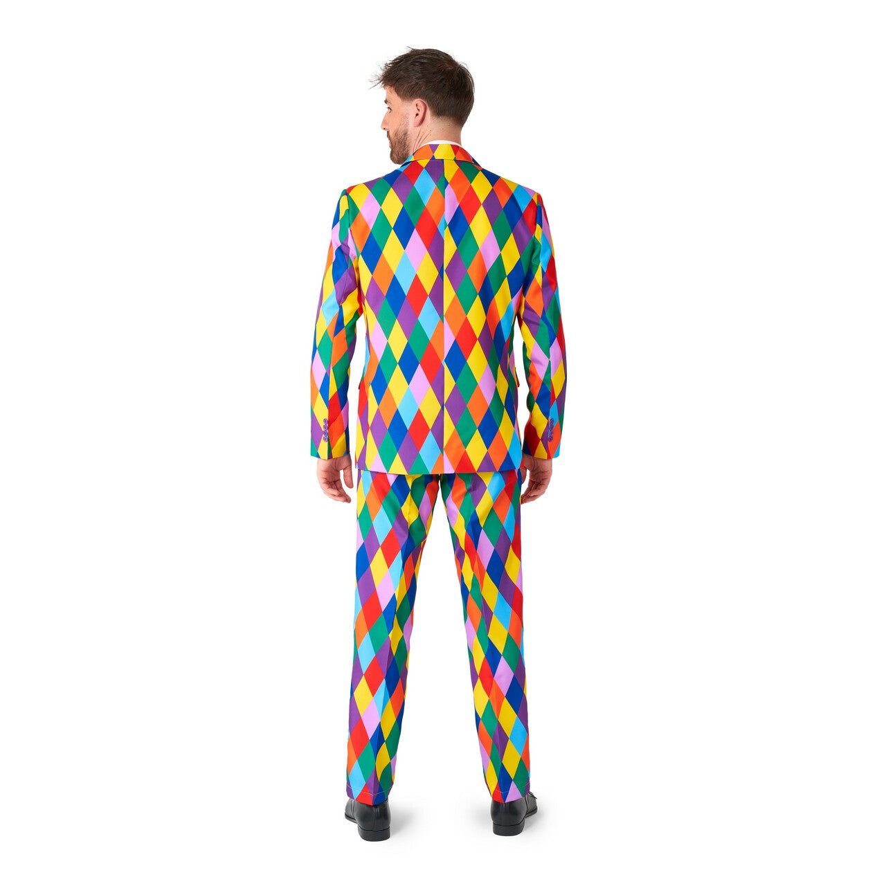 Op deze afbeelding zie je een Kostuums, van het merk Suitmeister. Happy Harley Clown Man Kostuum