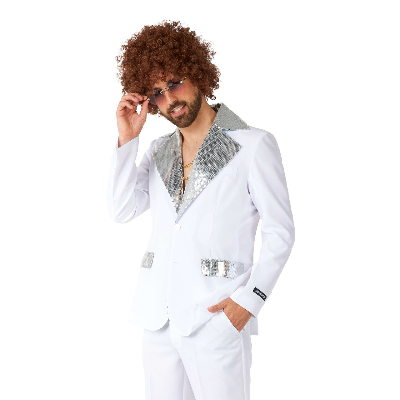 Op deze afbeelding zie je een Kostuums, van het merk Suitmeister. Disco Suit White Man Kostuum