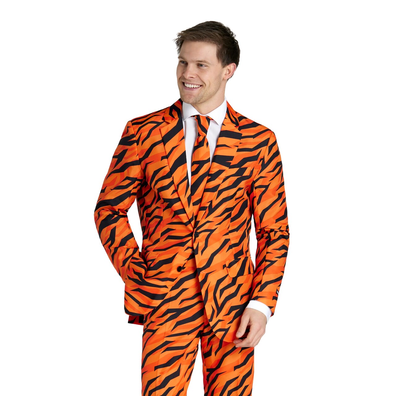 Op deze afbeelding zie je een Kostuums, van het merk Suitmeister. Tiger Wild And Out Man Kostuum