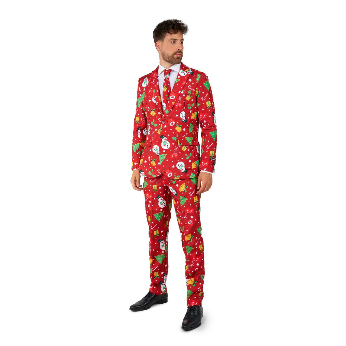 Op deze afbeelding zie je een Kostuums, van het merk Suitmeister. Christmas Red Icons - Light Up Man Kostuum