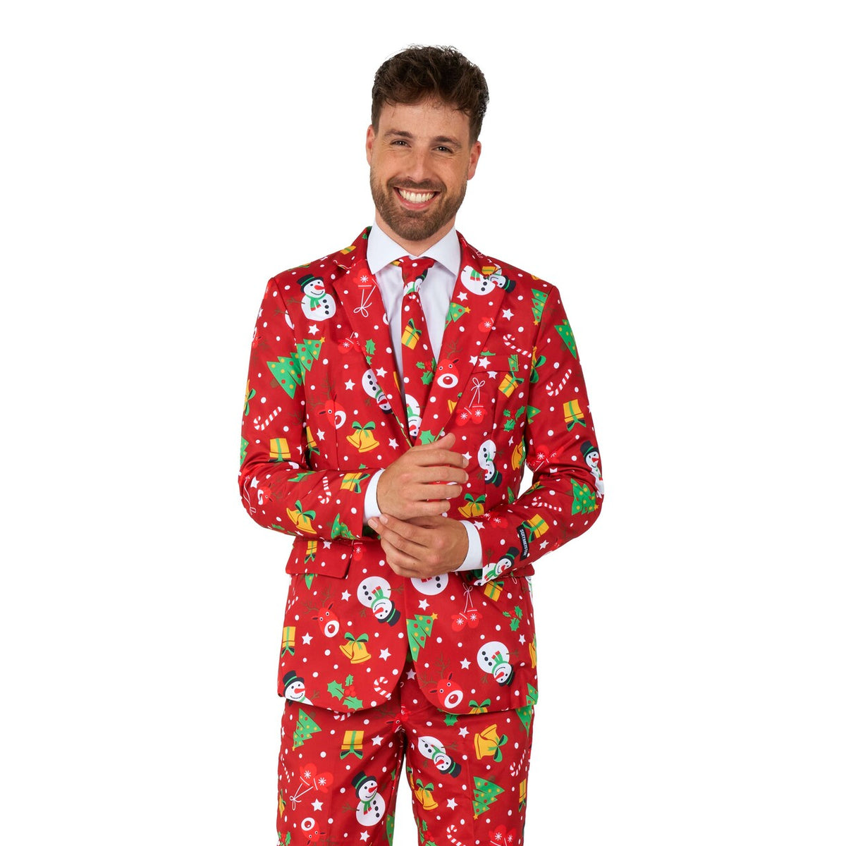 Op deze afbeelding zie je een Kostuums, van het merk Suitmeister. Christmas Red Icons - Light Up Man Kostuum