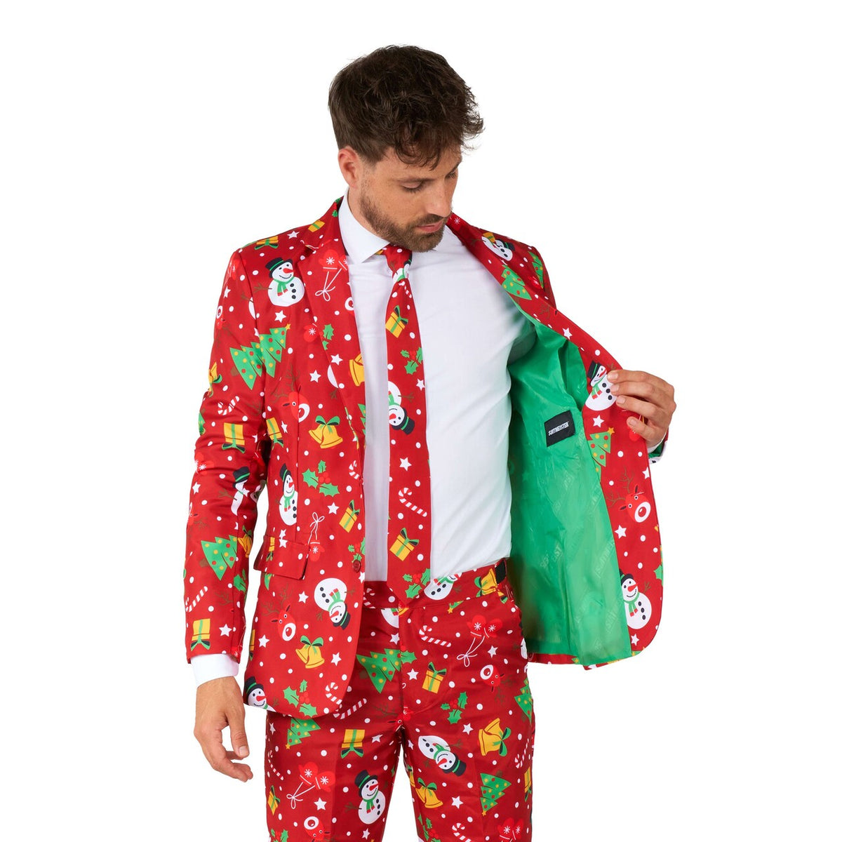 Op deze afbeelding zie je een Kostuums, van het merk Suitmeister. Christmas Red Icons - Light Up Man Kostuum