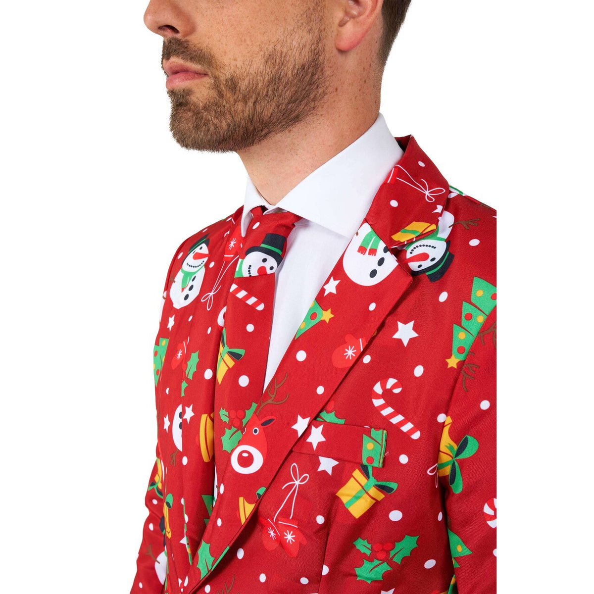 Op deze afbeelding zie je een Kostuums, van het merk Suitmeister. Christmas Red Icons - Light Up Man Kostuum