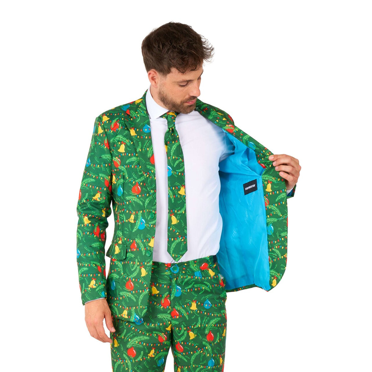 Op deze afbeelding zie je een Kostuums, van het merk Suitmeister. Christmas Green Tree - Light Up Man Kostuum
