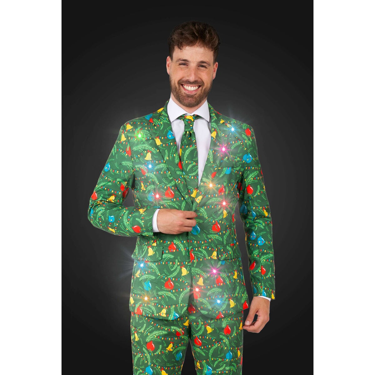 Op deze afbeelding zie je een Kostuums, van het merk Suitmeister. Christmas Green Tree - Light Up Man Kostuum