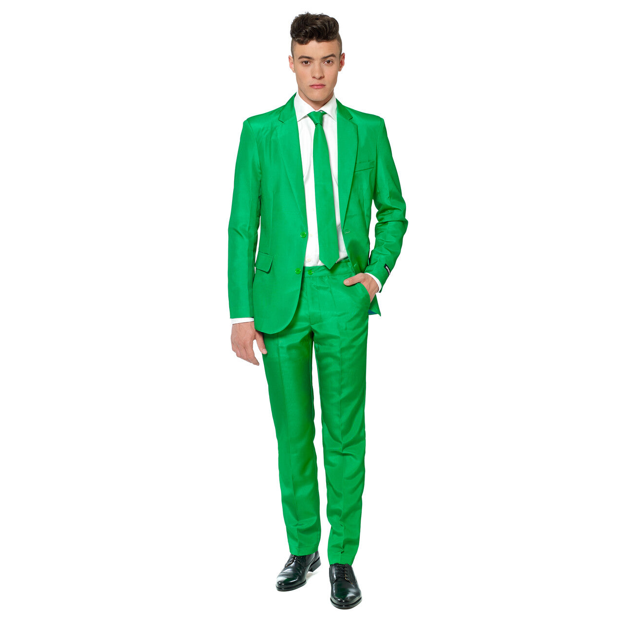 Op deze afbeelding zie je een Kostuums, van het merk Suitmeister. Gras Solid Green Suitmeister Man Kostuum