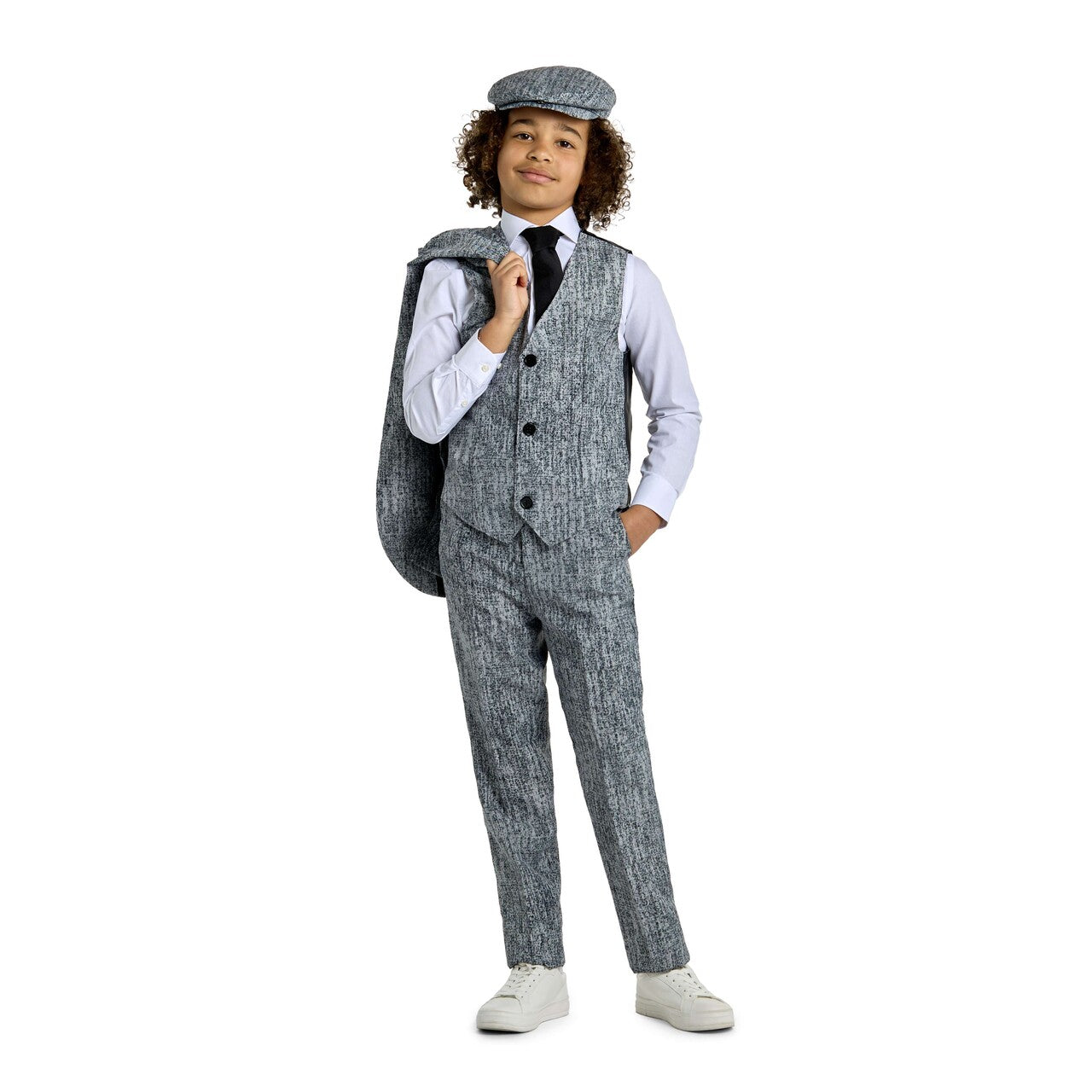 Op deze afbeelding zie je een Kostuums, van het merk Suitmeister. Boys 20s Gangster Grey Jongen