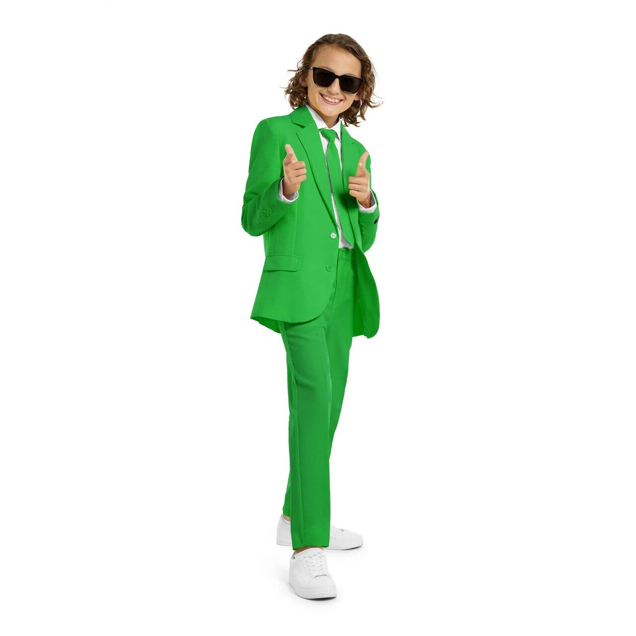 Op deze afbeelding zie je een Kostuums, van het merk Opposuits. Solid Grass Green Jongen Kostuum