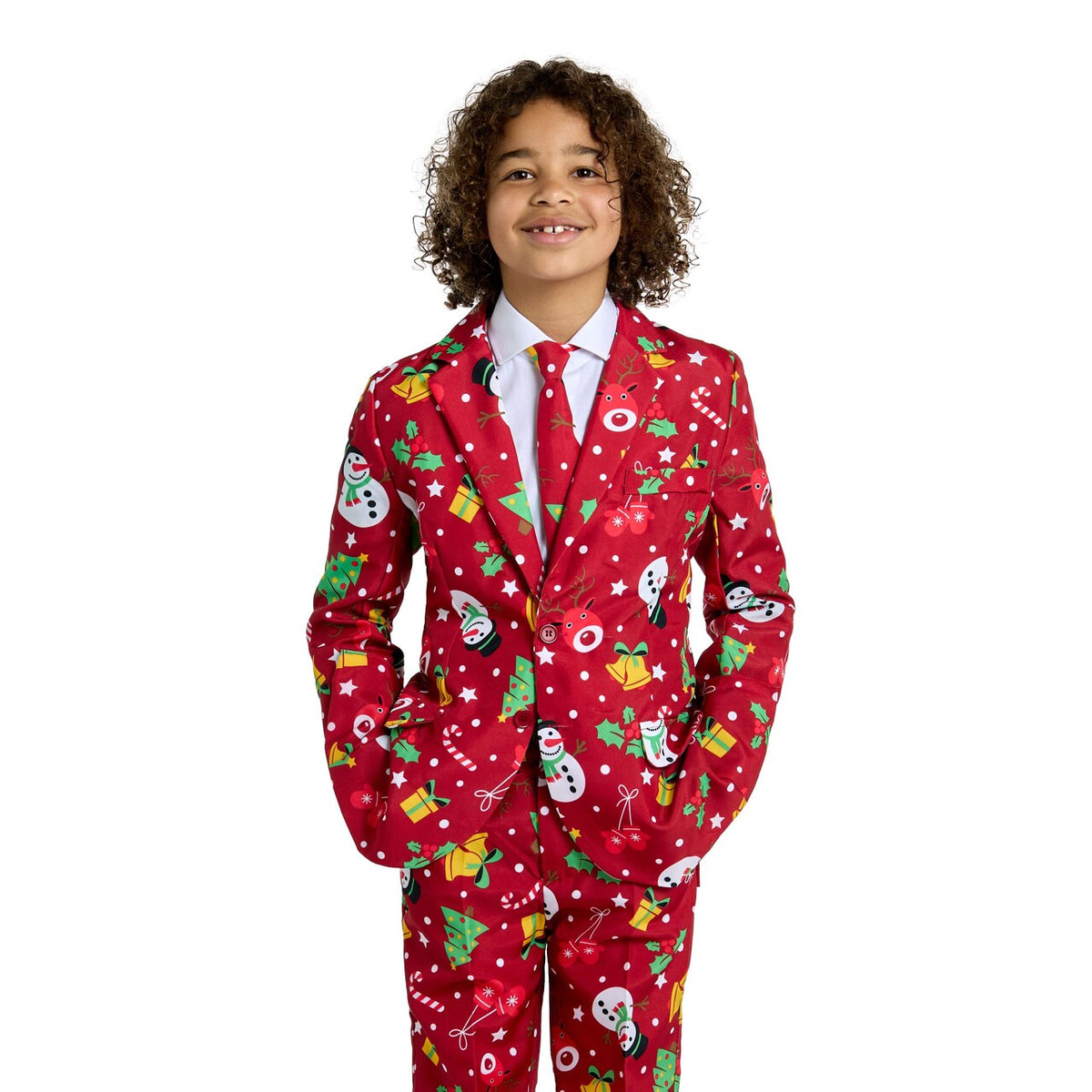 Op deze afbeelding zie je een Kostuums, van het merk Suitmeister. Boys Christmas Red Icons - Light Up Jongen Kostuum