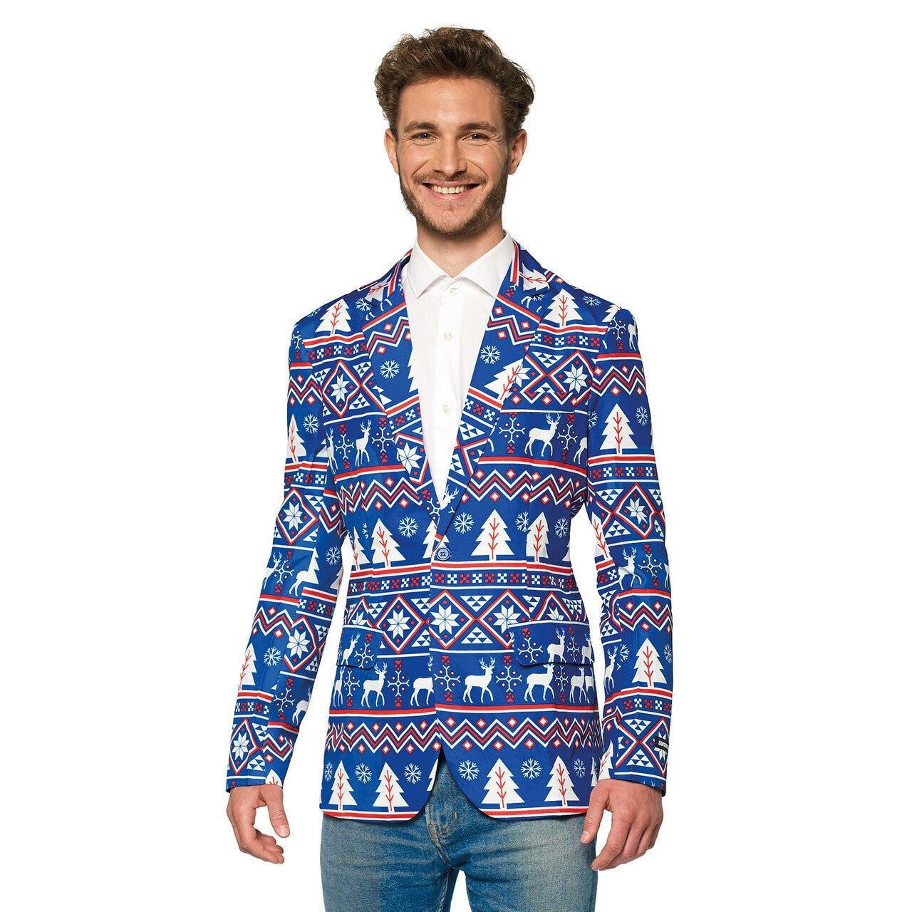 Op deze afbeelding zie je een Kostuums, van het merk Suitmeister. Christmas Blue Nordic Colbert Man