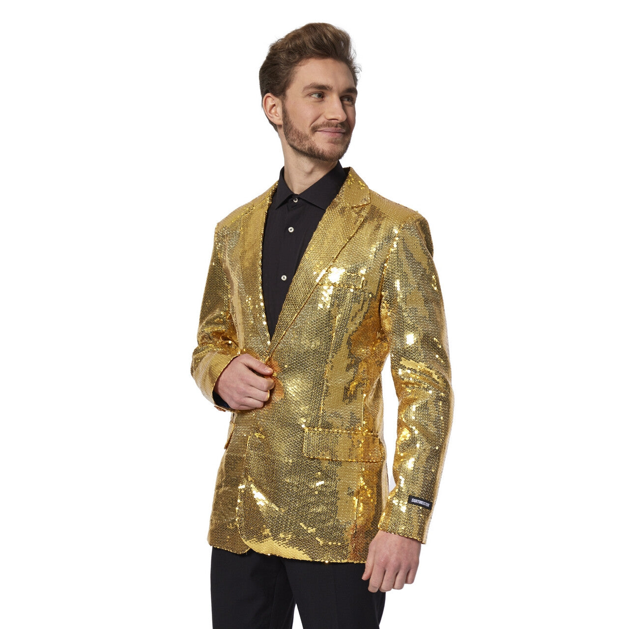 Op deze afbeelding zie je een Kostuums, van het merk Suitmeister. Gouden Show Quizmaster Paillettenjas Man