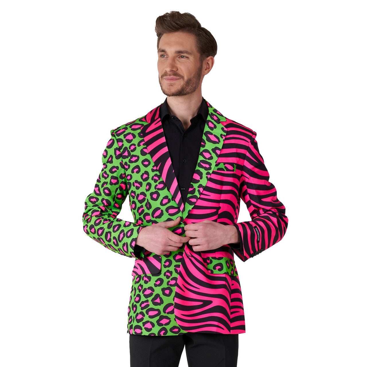 Op deze afbeelding zie je een Kostuums, van het merk Suitmeister. Wild Party Animal Neon Groen Roze Man