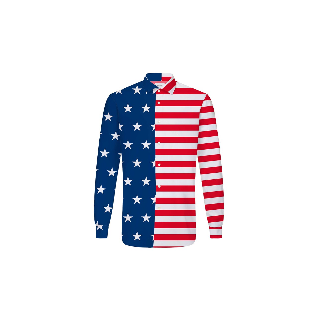 Op deze afbeelding zie je een Kostuums, van het merk Suitmeister. USA Flag Man Kostuum