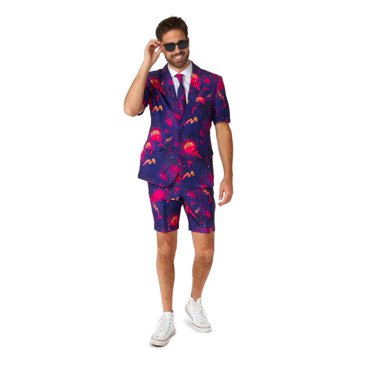 Op deze afbeelding zie je een Kostuums, van het merk Suitmeister. Summer Festival Retro Neon Man Kostuum
