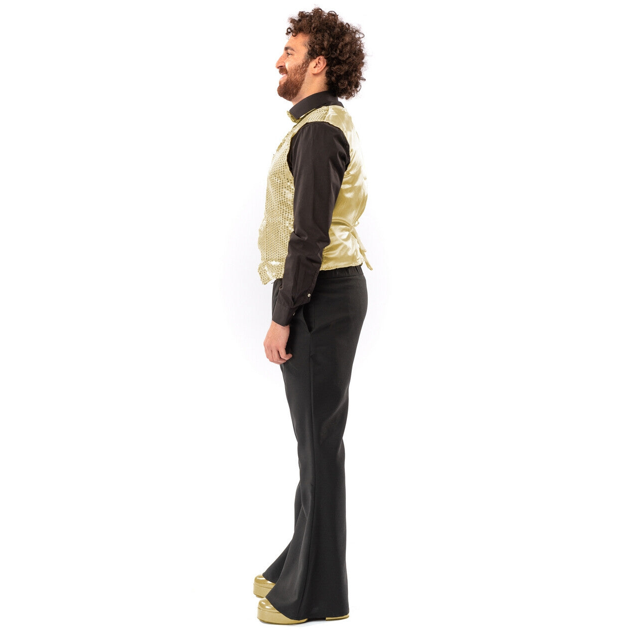 Op deze afbeelding zie je een Kostuums, van het merk Original Replicas. Paillettenvest Met Strik Golden Boy Man